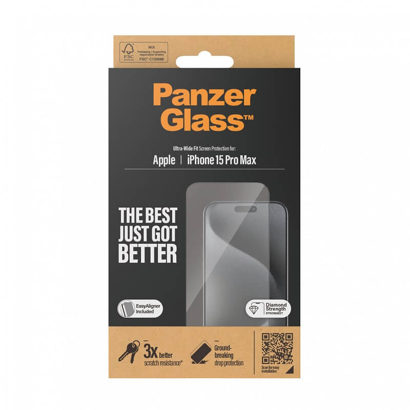 Стъклен Протектор за iPhone 15 Pro Max, PanzerGlass UWV Antibacterial, Прозрачен (3)