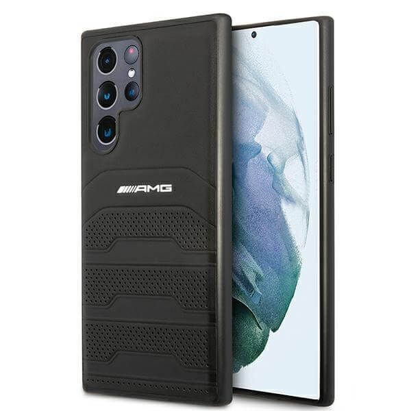 Кожен Калъф за Samsung S22 Ultra, Mercedes AMG Debossed Case, Черен