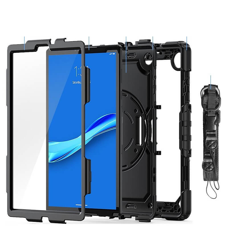 Калъф с Дръжка за Lenovo Tab M10 HD 2th 10.1, Tech-Protect Solid360 Case, Черен (3)