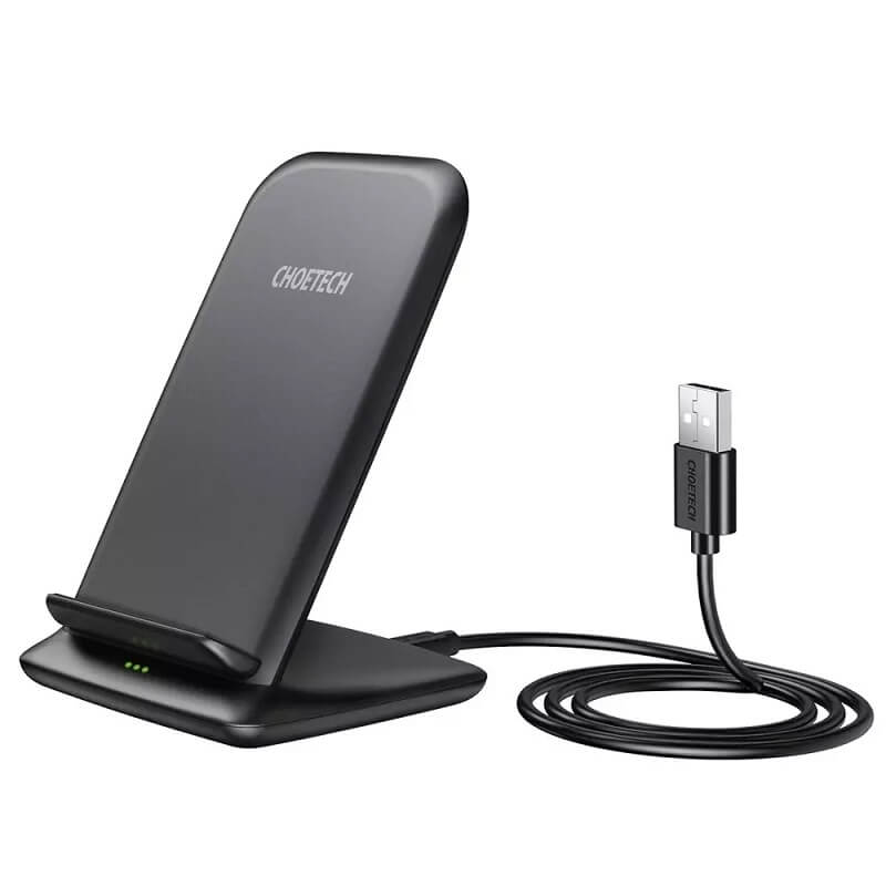 Безжично Зарядно за Телефон, Choetech Wireless Stand Charger 15W, Черен (2)