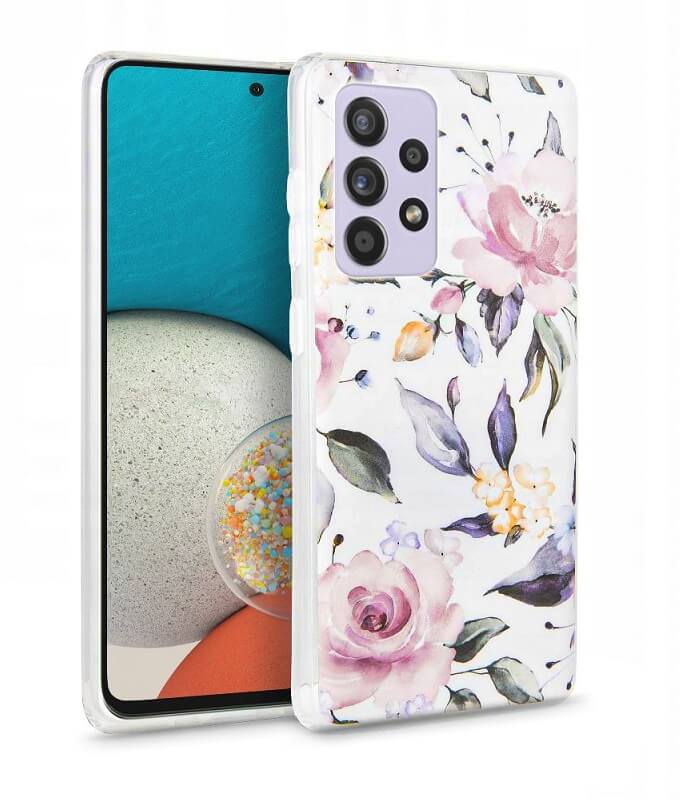 Силиконов Дамски Калъф за Samsung A33, Tech-Protect Floral Case, Бял