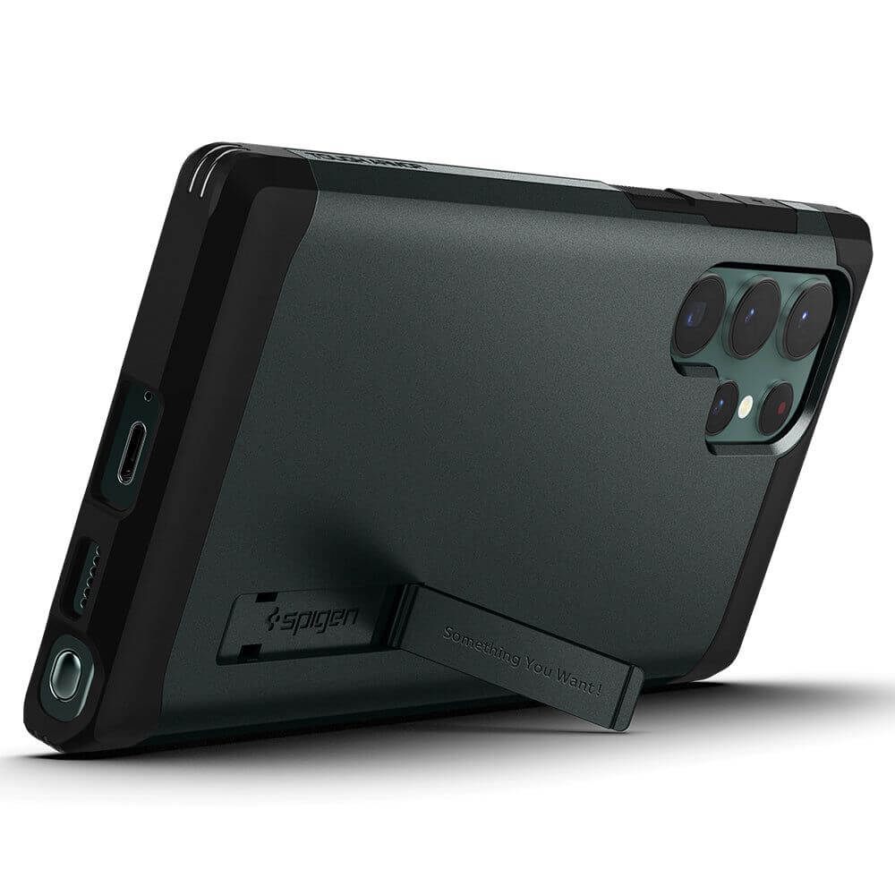 Противоударен Хибриден Калъф за Samsung S22 Ultra, Spigen Tough Armor Case, Зелен (2)