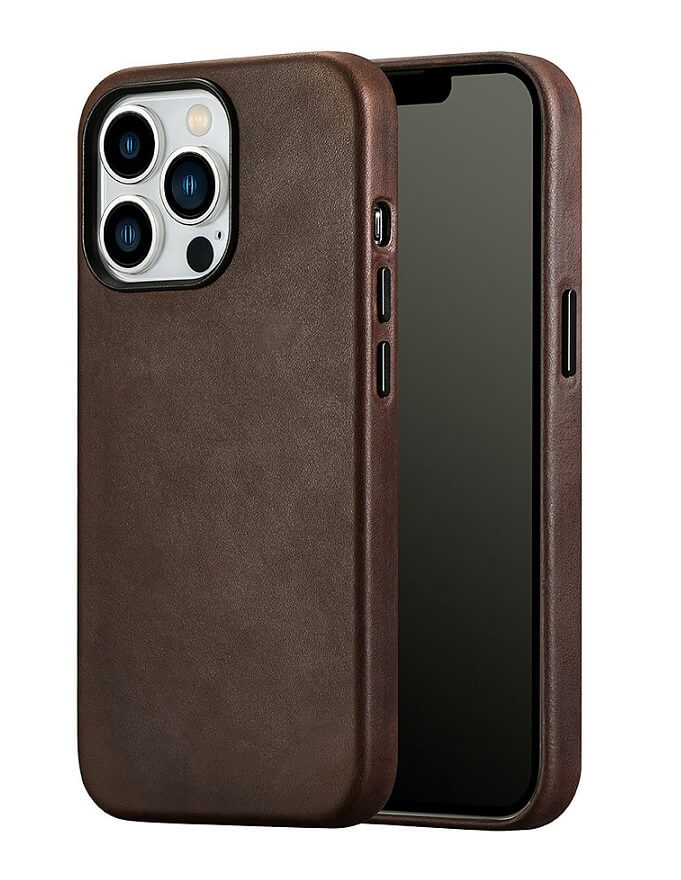 Magsafe Калъф от Естествена Кожа за iPhone 13 Pro, iCarer CH Leather Case, Кафяв