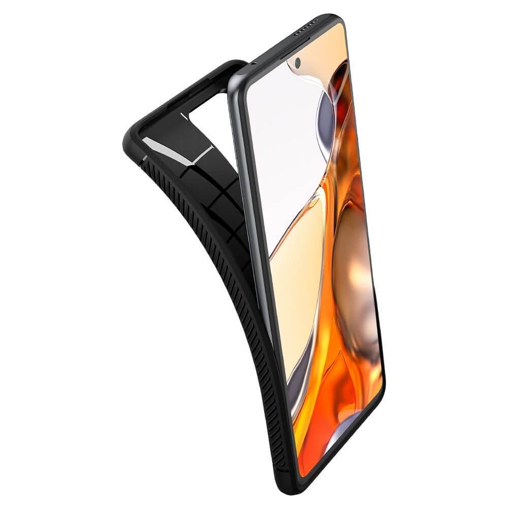Противоударен Силиконов Калъф за Xiaomi 11T, Spigen Rugged Armor Case, Черен (5)