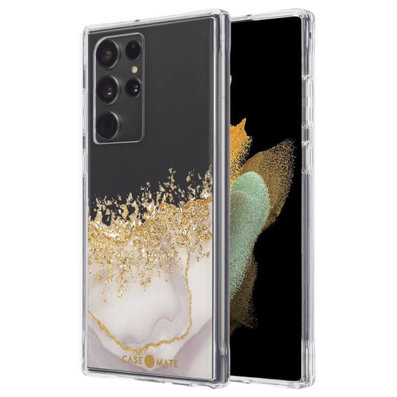 Противоударен Блестящ Калъф за Samsung S22 Ultra, Case mate Karat Marble, Златист (2)