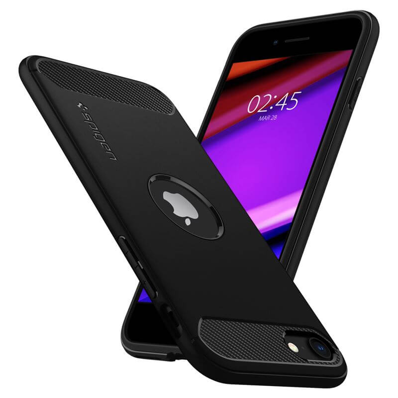 Противоударен Калъф за iPhone SE 2022-2020 8-7, Spigen Rugged Armor Case, Черен (4)