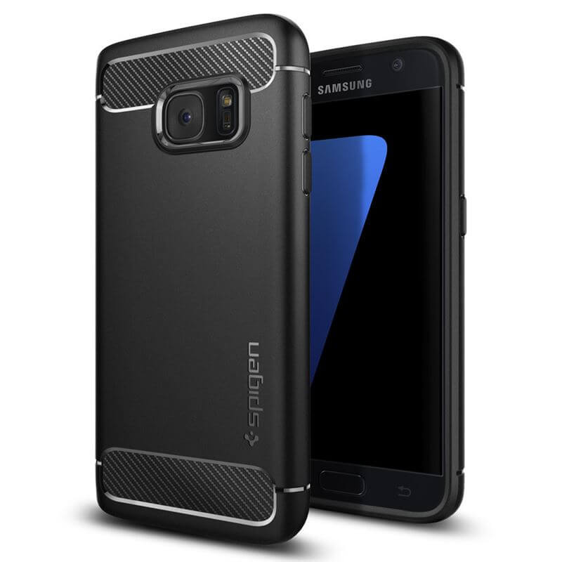 Противоударен Калъф за Samsung S7, Spigen Rugged Armor Case, Черен