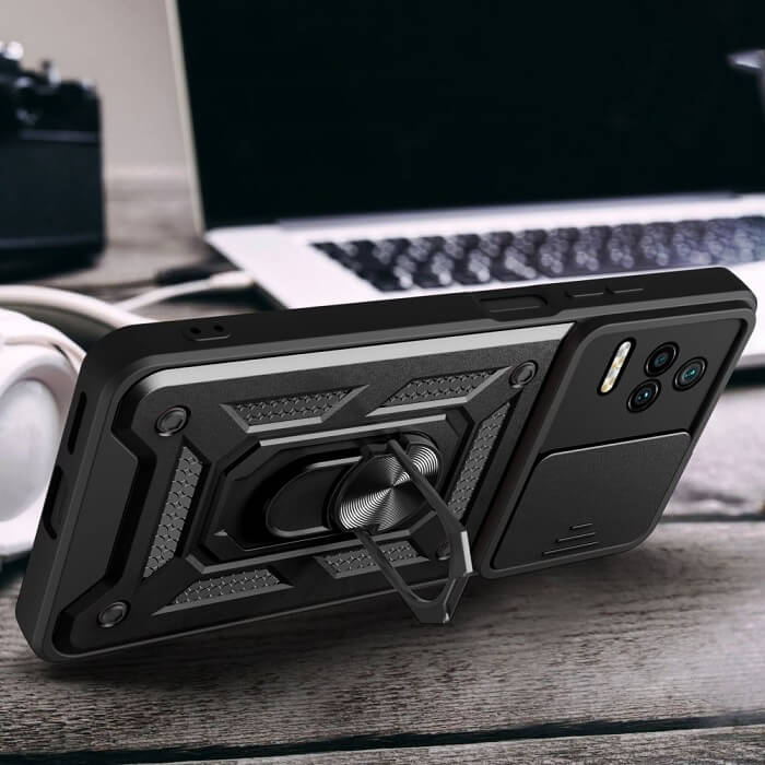 Калъф с Предпазител за Камера за Xiaomi Poco F4, Tech-Protect Kickstand Pro Case, Черен (4)