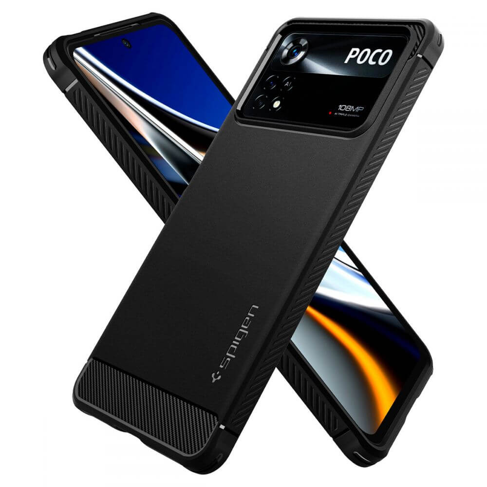 Противоударен Калъф за Xiaomi Poco X4 Pro 5G, Spigen Rugged Armor Case, Черен (6)