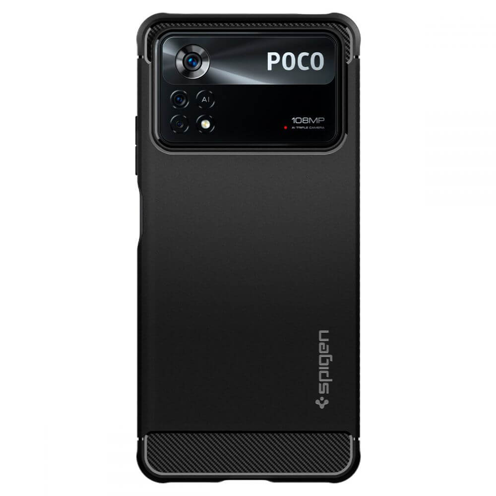 Противоударен Калъф за Xiaomi Poco X4 Pro 5G, Spigen Rugged Armor Case, Черен