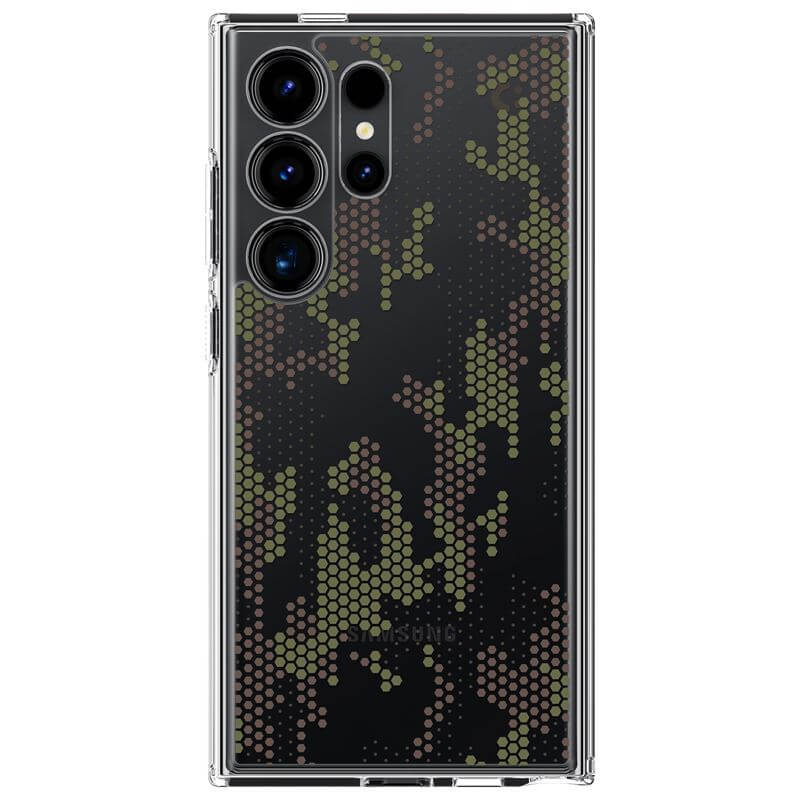 Противоударен Калъф за Samsung S24 Ultra, Spigen Ultra Hybrid Digital Camo Case, Прозрачен (2)