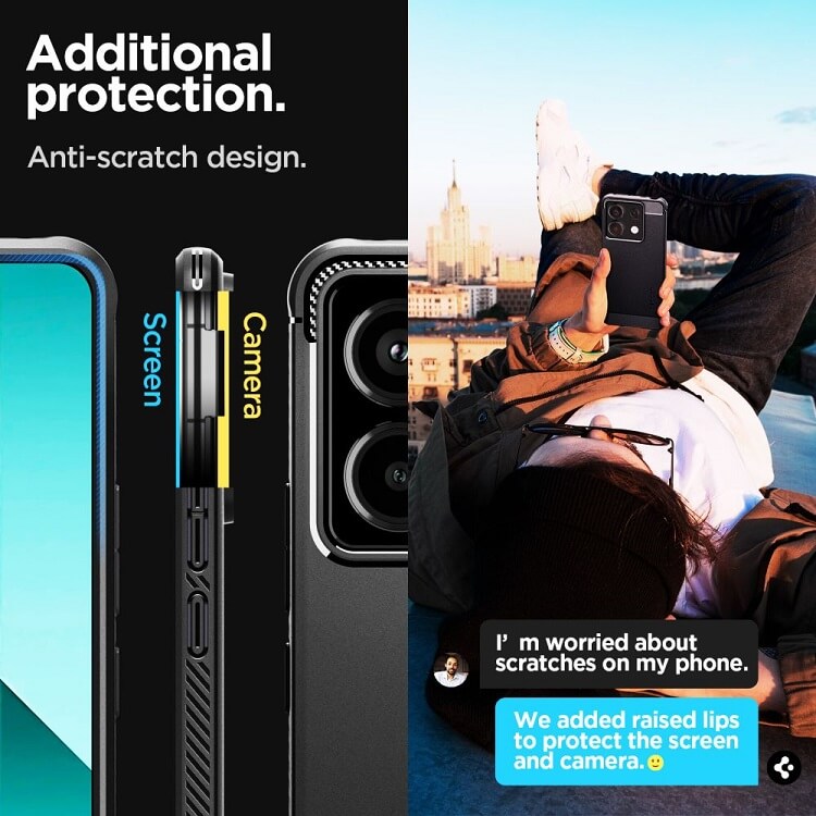 Противоударен Калъф за Xiaomi Poco X6 5G, Spigen Rugged Armor Case, Черен (9)