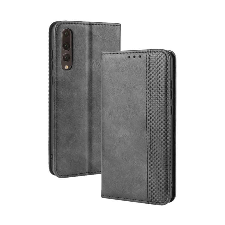 Калъф от Естествена Кожа за Huawei P20 Pro, Retro Leather Wallet Case, Черен (2)