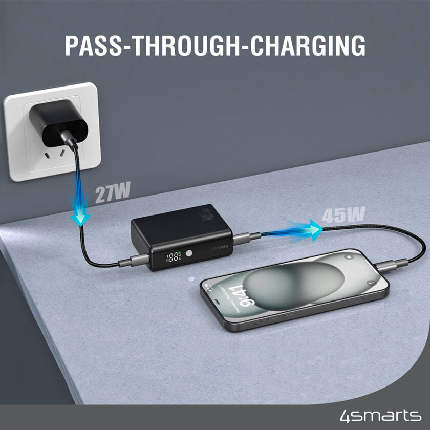 Външна Батерия с Бързо Зареждане, 4Smarts Pocket Slim 10Ah 45W, Черен (6)