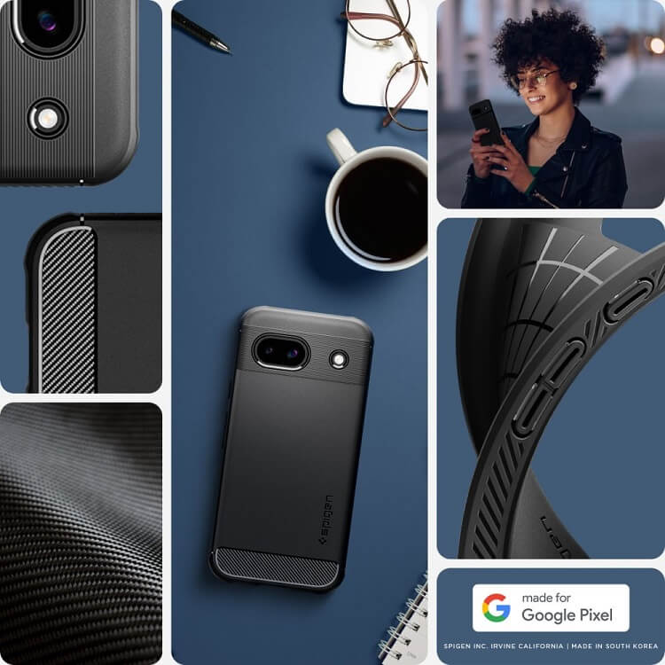 Противоударен Силиконов Калъф за Google Pixel 8A, Spigen Rugged Armor Case, Черен (7)