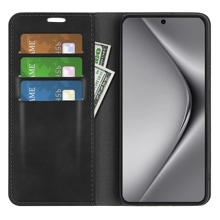 Кожен Калъф с Джобове за Huawei Pura 70 Ultra, Wallet Book Case, Черен (2)