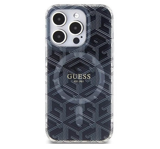 Magsafe Калъф за iPhone 15 Pro Max, Guess IML GCube Hard Case, Черен
