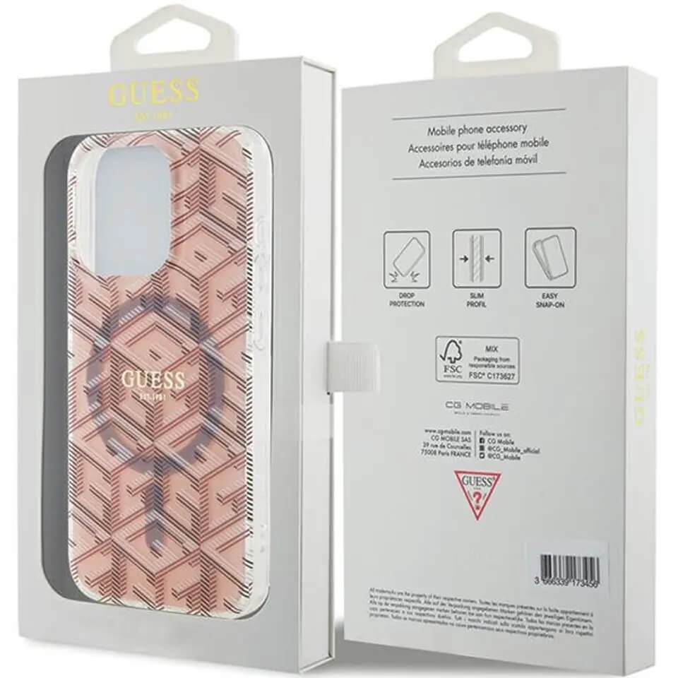 Magsafe Калъф за iPhone 15 Pro, Guess IML GCube Hard Case, Прозрачен (5)