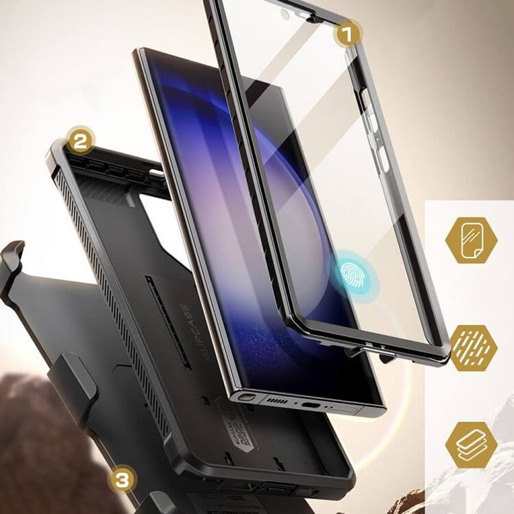 Противоударен Калъф 3в1 за Samsung S24 Ultra, Supcase Unicorn Beetle Pro Set, Черен (6)