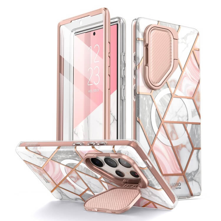 Magsafe Дамски Калъф за Samsung S24 Ultra, Supcase Iblsn Cosmo Marble, Розов