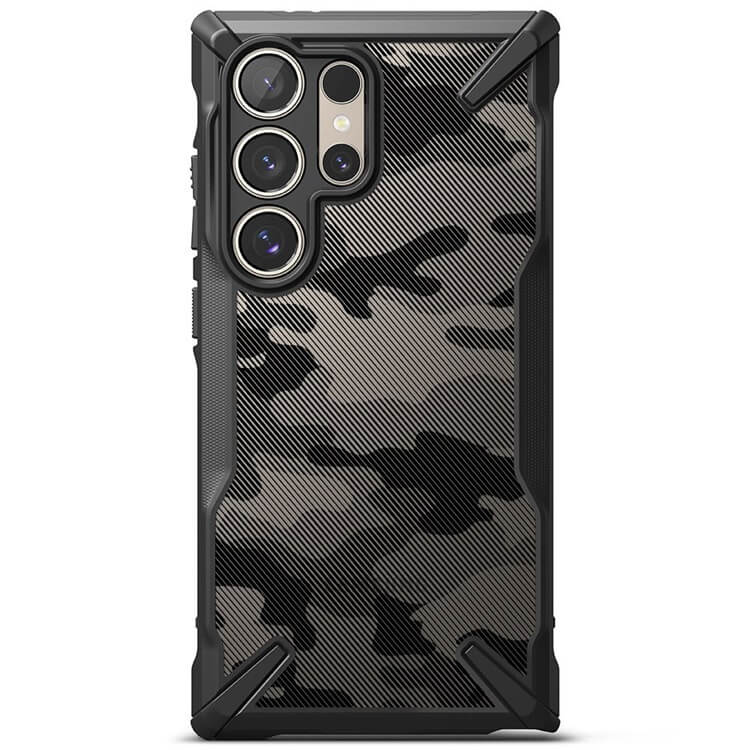 Противоударен Хибриден Калъф за Samsung S24 Ultra, Ringke Fusion X Camouflage Case, Черен