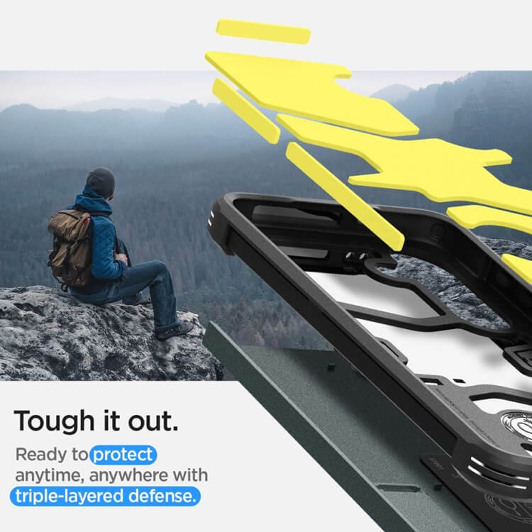 Противоударен Хибриден Калъф за Samsung S24, Spigen Tough Armor Case, Зелен (6)