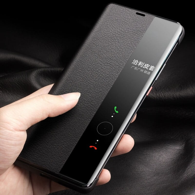 Активен Кожен Калъф за Huawei Mate 40 Pro, Qialino Smart Book Rel Case, Черен (2)