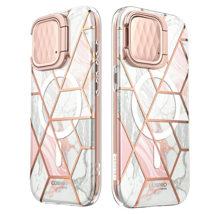 Magsafe Дамски Калъф за iPhone 15 Pro Max, Supcase Iblsn Cosmo Marble, Розов (2)
