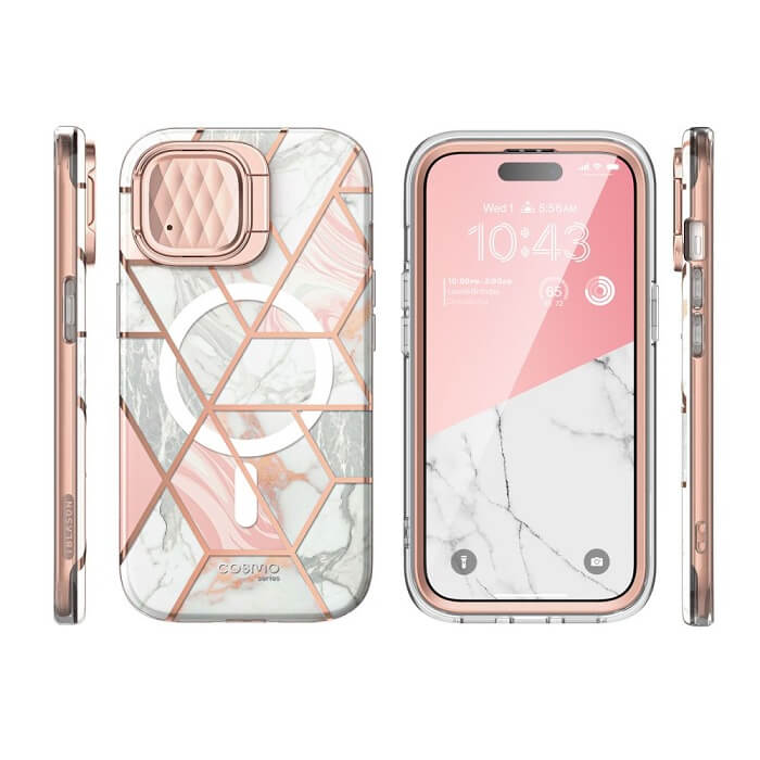 Magsafe Дамски Калъф за iPhone 15, Supcase Iblsn Cosmo Marble, Розов (3)