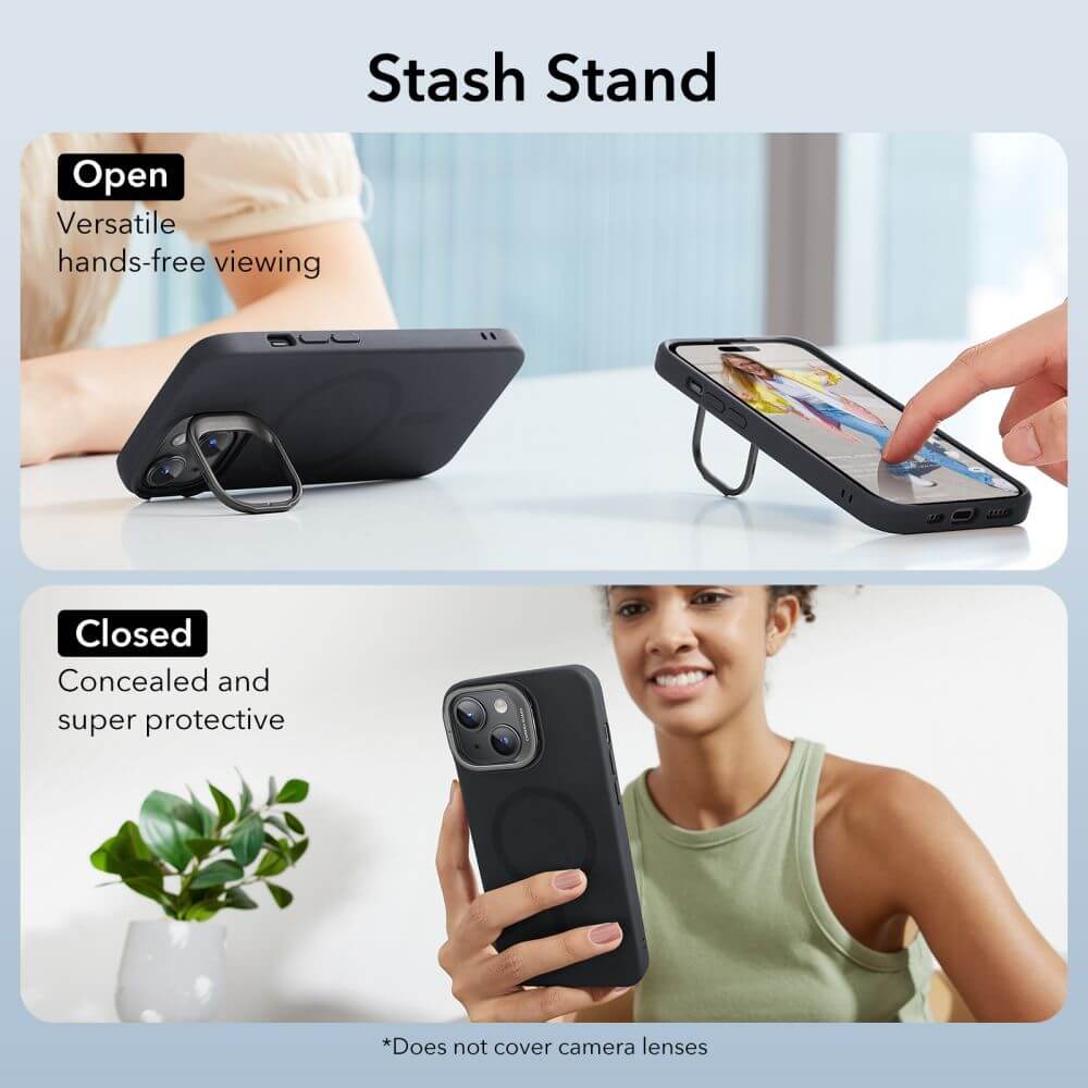 Magsafe Калъф с Поставка за iPhone 15, ESR Cloud Magnetic KickStand Case, Черен (6)