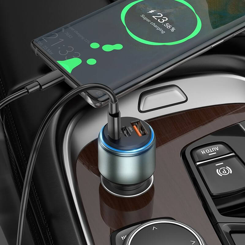 Тройно Зарядно за Кола с USB-C и USB-A, Hoco 12V 95W, Сив (3)