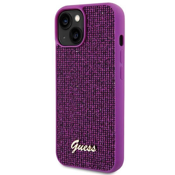 Блестящ Калъф за iPhone 15, Guess Disco Metal Script Case, Лилав (2)