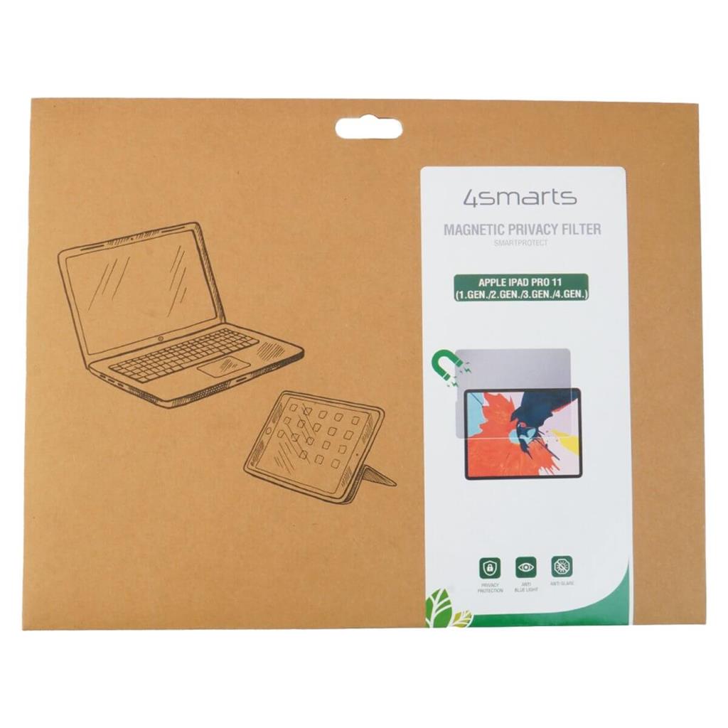 Затъмняващ Стъклен Протектор за iPad Pro 11 и Air 5-4th, 4Smarts Privacy Magnetic Glass, Черен (6)