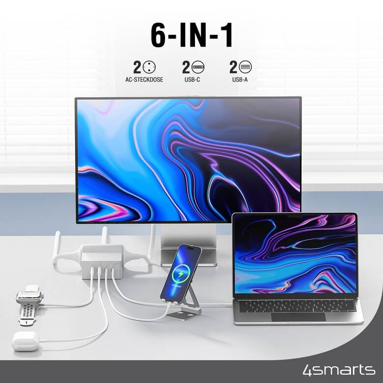 Зарядна Станция, 4Smarts 220v USB-C/A Power Strip Desk GaN 65W, Бял (9)