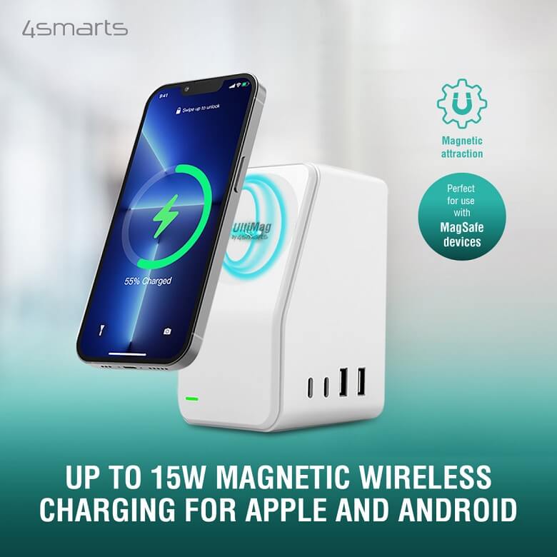 Зарядна Станция, 4Smarts 220v 5in1 Mains Charging Station UltiMag DeskTower, Бял (8)
