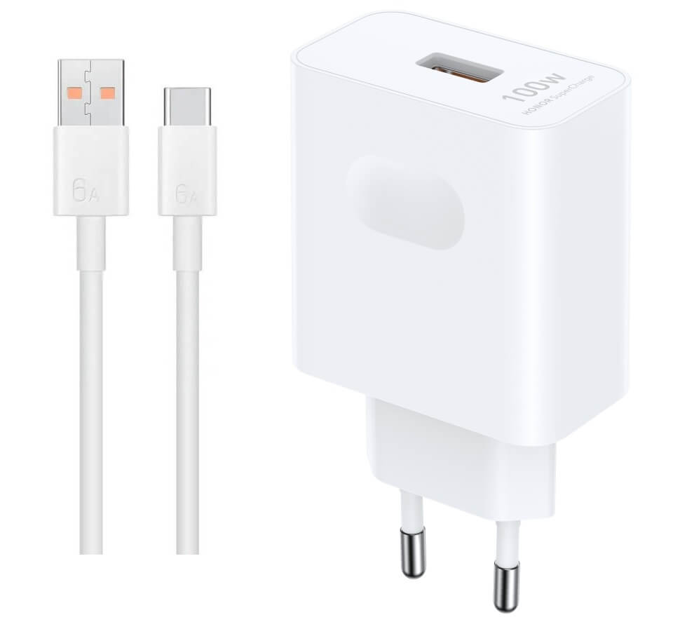Оригинално Зарядно с Кабел, Honor 100W Super Charger 220v, Бял