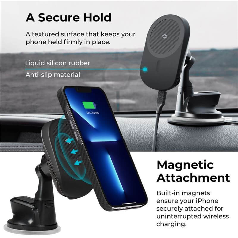 Безжично Зарядно за Кола с Magsafe, Pitaka MagEZ Car Mount Pro Suction Cup 15W, Черен (7)