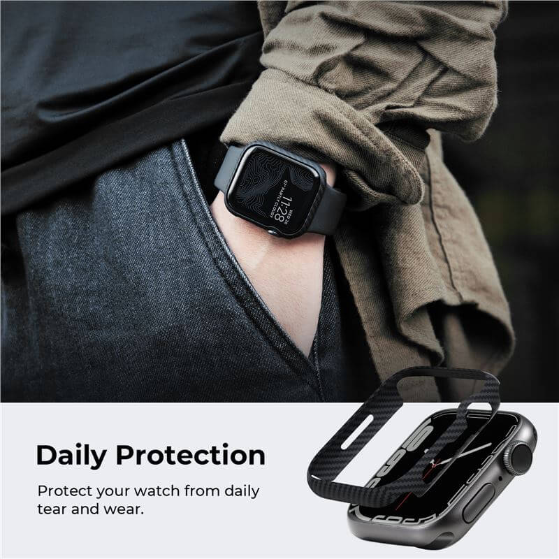Карбонов Калъф за Apple Watch 45mm, Pitaka Air Case, Черен (3)