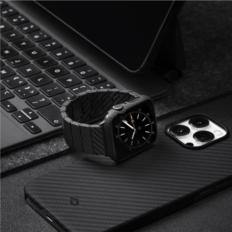 Карбонов Калъф за Apple Watch 45mm, Pitaka Air Case, Черен (6)