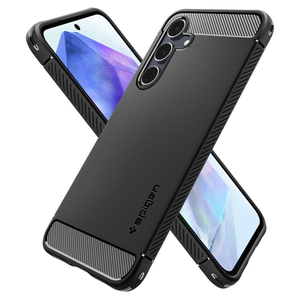 Противоударен Силиконов Калъф за Samsung A55, Spigen Rugged Armor Case, Черен (7)