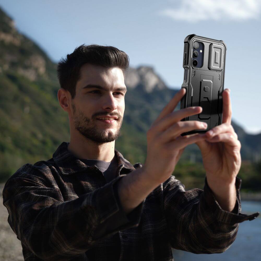 Противоударен Калъф с Плъзгач за Камера за Samsung A55, Tech-Protect Kevlar Cam Plus Case, Черен (6)