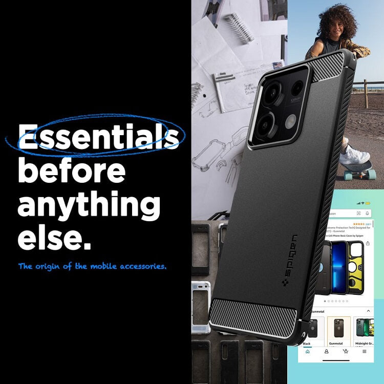 Противоударен Калъф за Xiaomi Redmi Note 13 5G, Spigen Rugged Armor Case, Черен (7)