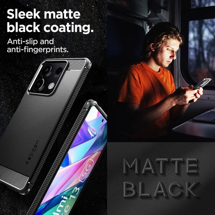 Противоударен Калъф за Xiaomi Redmi Note 13 5G, Spigen Rugged Armor Case, Черен (8)