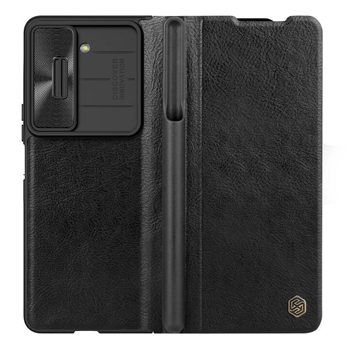 Калъф с S Pen Поставка за Samsung Z Fold 5, Nillkin Qin Pro Leather Case, Черен (4)