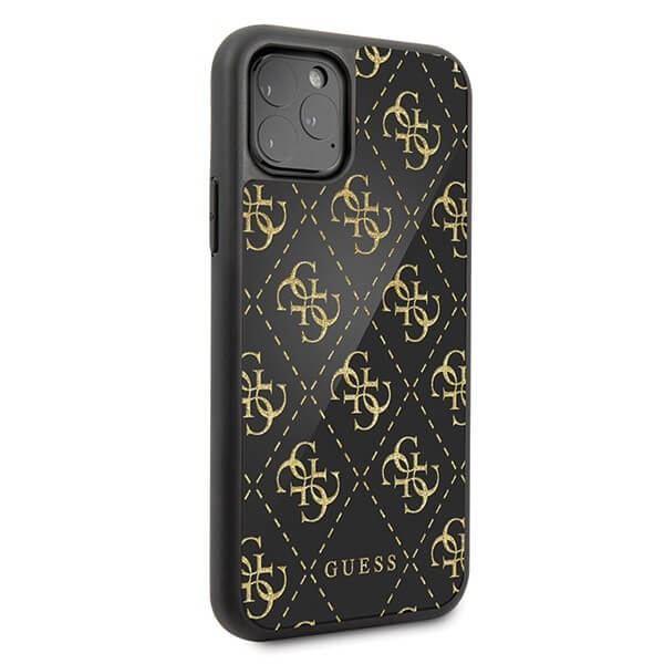 Луксозен Кожен Калъф за iPhone 11 Pro, Guess 4G Gliter Case, Черен (3)