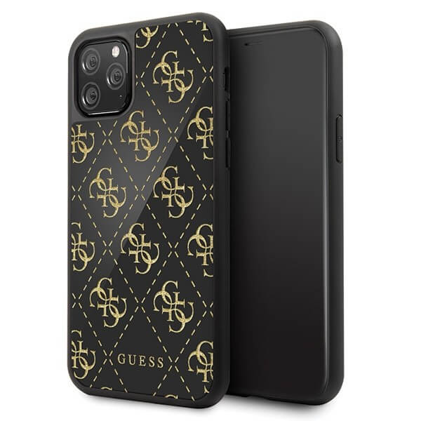 Луксозен Кожен Калъф за iPhone 11 Pro, Guess 4G Gliter Case, Черен