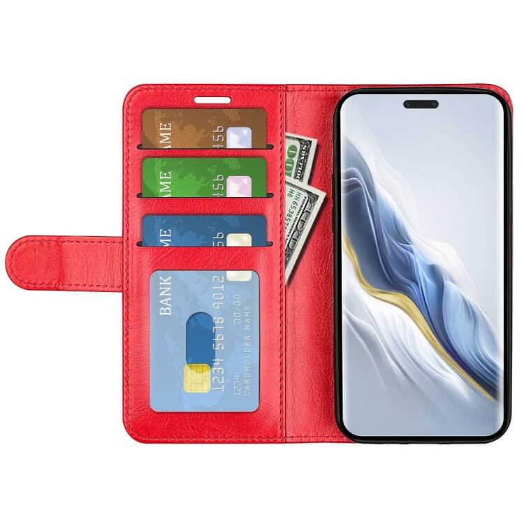 Кожен Калъф с Джобове за Honor Magic 6 Pro, Wallet Book Case, Червен (3)