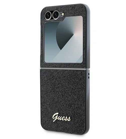 Блестящ Калъф за Samsung Z Flip 7 FE/Z Flip 6, Guess Glitter Script Case, Черен (2)