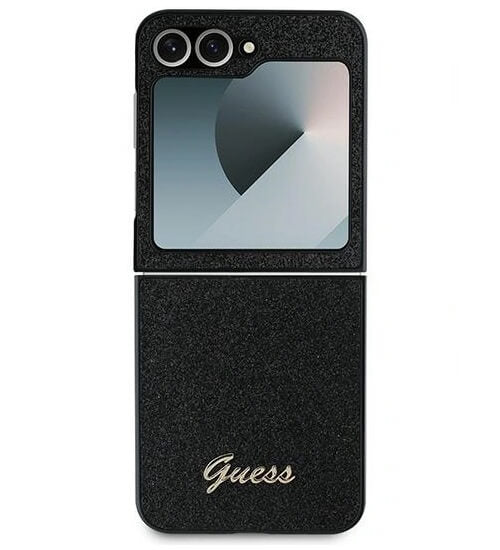 Блестящ Калъф за Samsung Z Flip 7 FE/Z Flip 6, Guess Glitter Script Case, Черен