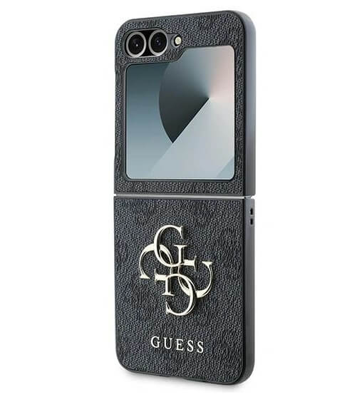 Кожен Калъф за Samsung Z Flip 7 FE/Z Flip 6, Guess Leather 4G Metal Logo Case, Черен (2)